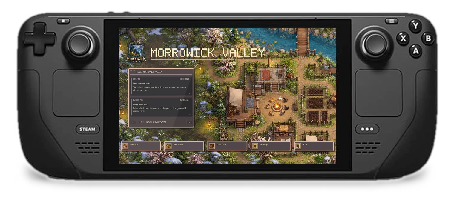 Morrowick Valley main menu on Steam Deck